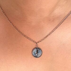 Ice Blue Mythical Creature Cat Eye Silver Necklace